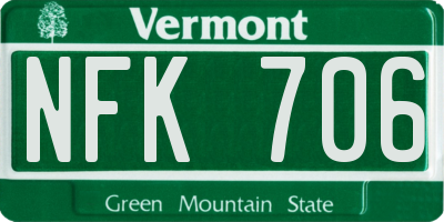 VT license plate NFK706