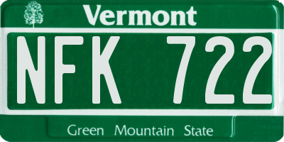 VT license plate NFK722