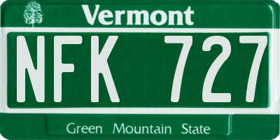 VT license plate NFK727