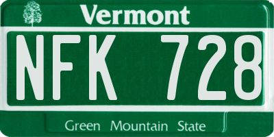 VT license plate NFK728