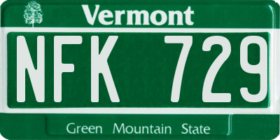 VT license plate NFK729