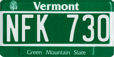 VT license plate NFK730