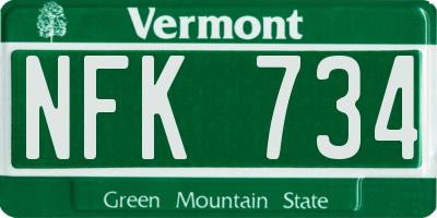 VT license plate NFK734