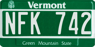 VT license plate NFK742