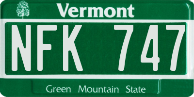 VT license plate NFK747