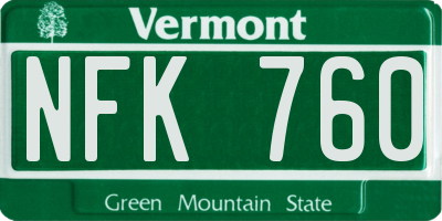 VT license plate NFK760