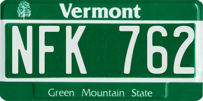 VT license plate NFK762