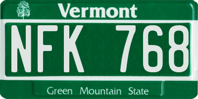 VT license plate NFK768
