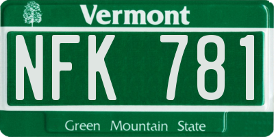 VT license plate NFK781