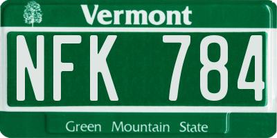 VT license plate NFK784