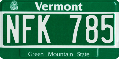 VT license plate NFK785