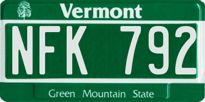 VT license plate NFK792