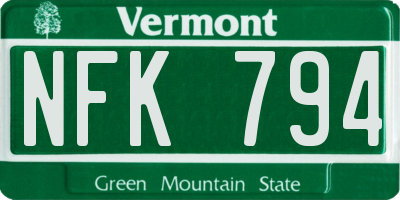 VT license plate NFK794
