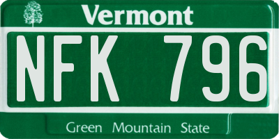 VT license plate NFK796