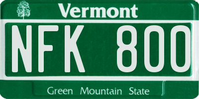 VT license plate NFK800