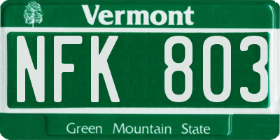 VT license plate NFK803