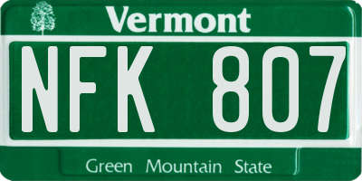 VT license plate NFK807