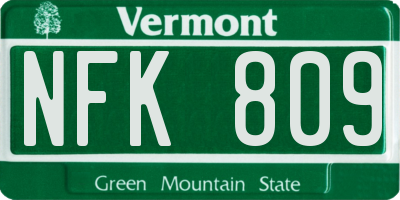 VT license plate NFK809