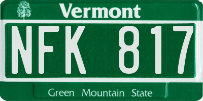 VT license plate NFK817