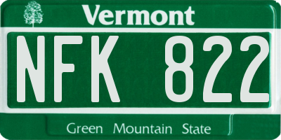 VT license plate NFK822