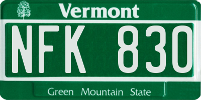VT license plate NFK830