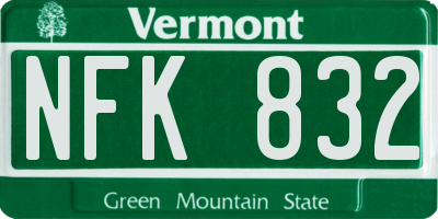 VT license plate NFK832