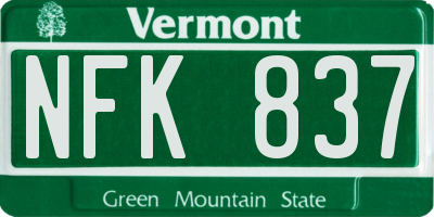 VT license plate NFK837