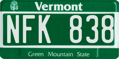 VT license plate NFK838