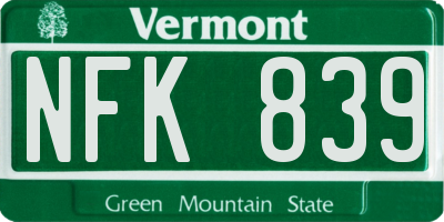 VT license plate NFK839