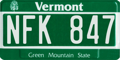 VT license plate NFK847