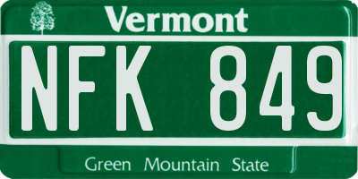 VT license plate NFK849