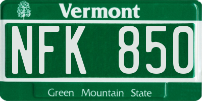 VT license plate NFK850