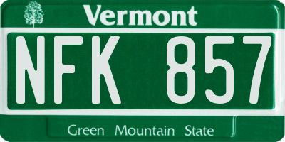VT license plate NFK857