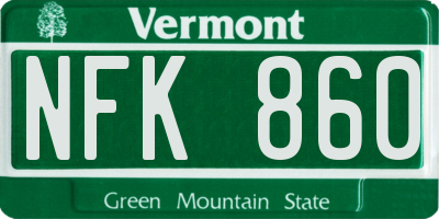 VT license plate NFK860