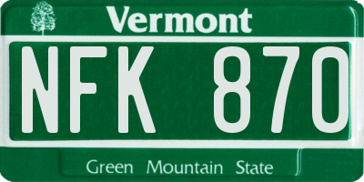 VT license plate NFK870