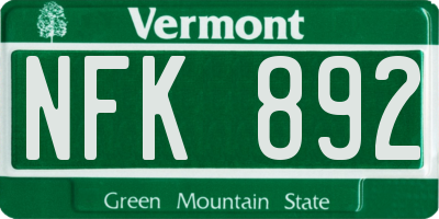 VT license plate NFK892