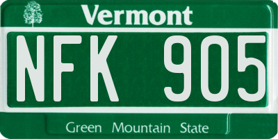 VT license plate NFK905
