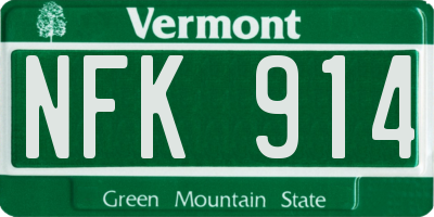 VT license plate NFK914