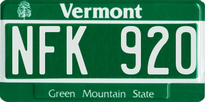 VT license plate NFK920