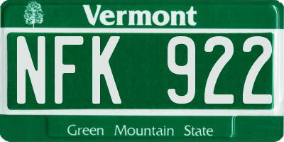 VT license plate NFK922