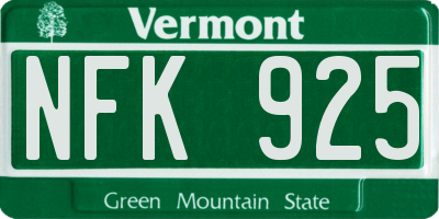 VT license plate NFK925