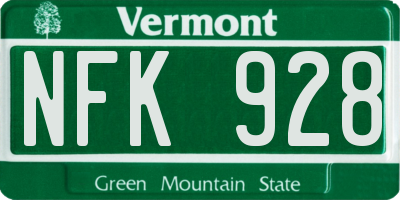 VT license plate NFK928