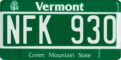 VT license plate NFK930