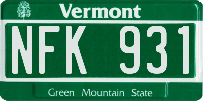 VT license plate NFK931