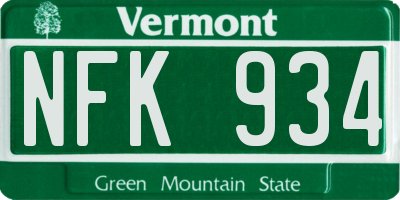 VT license plate NFK934