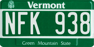 VT license plate NFK938