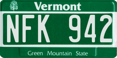 VT license plate NFK942