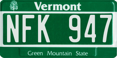 VT license plate NFK947