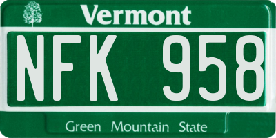 VT license plate NFK958