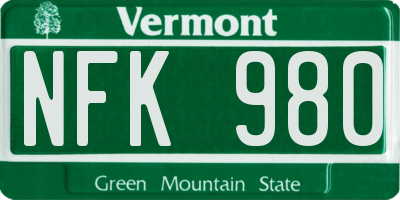 VT license plate NFK980